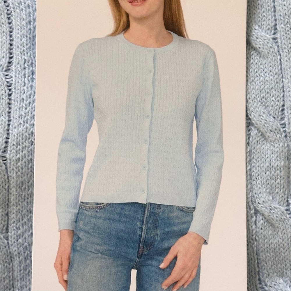 NEW Ted Baker London Womens Cable Knit Cardigan Light Blue Cotton Sweater Size L